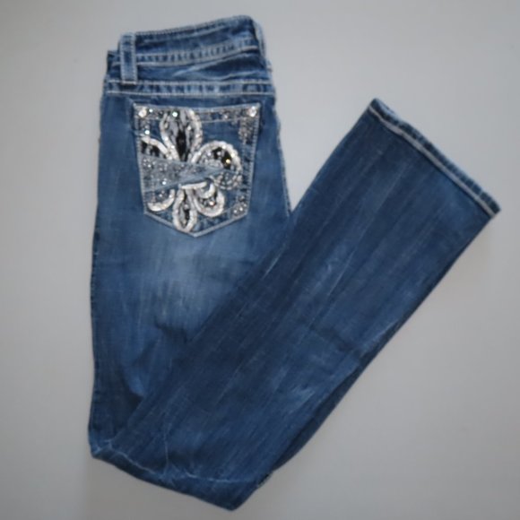 Miss Me Jeans Womens Blue Signature Slim Bootcut Embellished Denim Western sz 28 - Picture 2 of 12